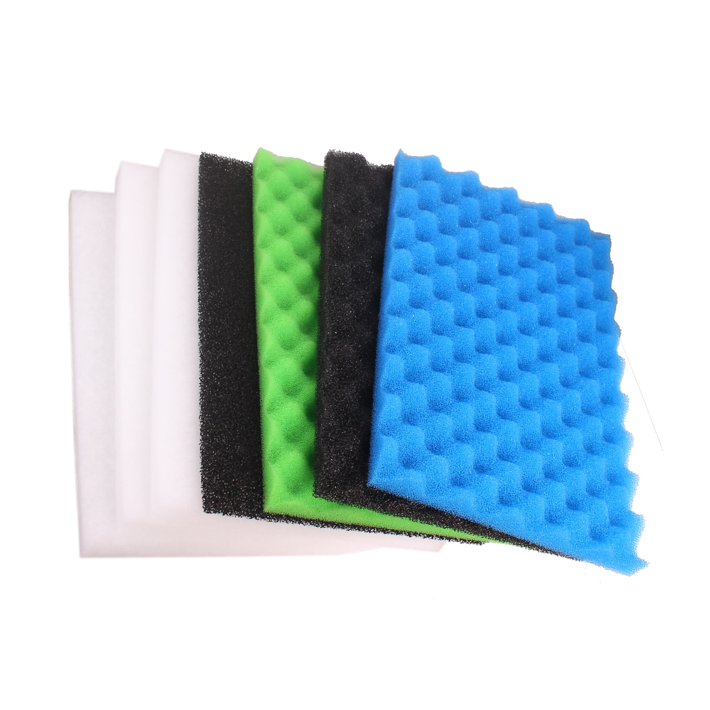 Garden Fish Pond Filter Foam Floss Pad Set 17" x 11" (1x Black Coarse, 1x Blue Medium, 1x Green Fine, 1x Carbon, 3x Poly)