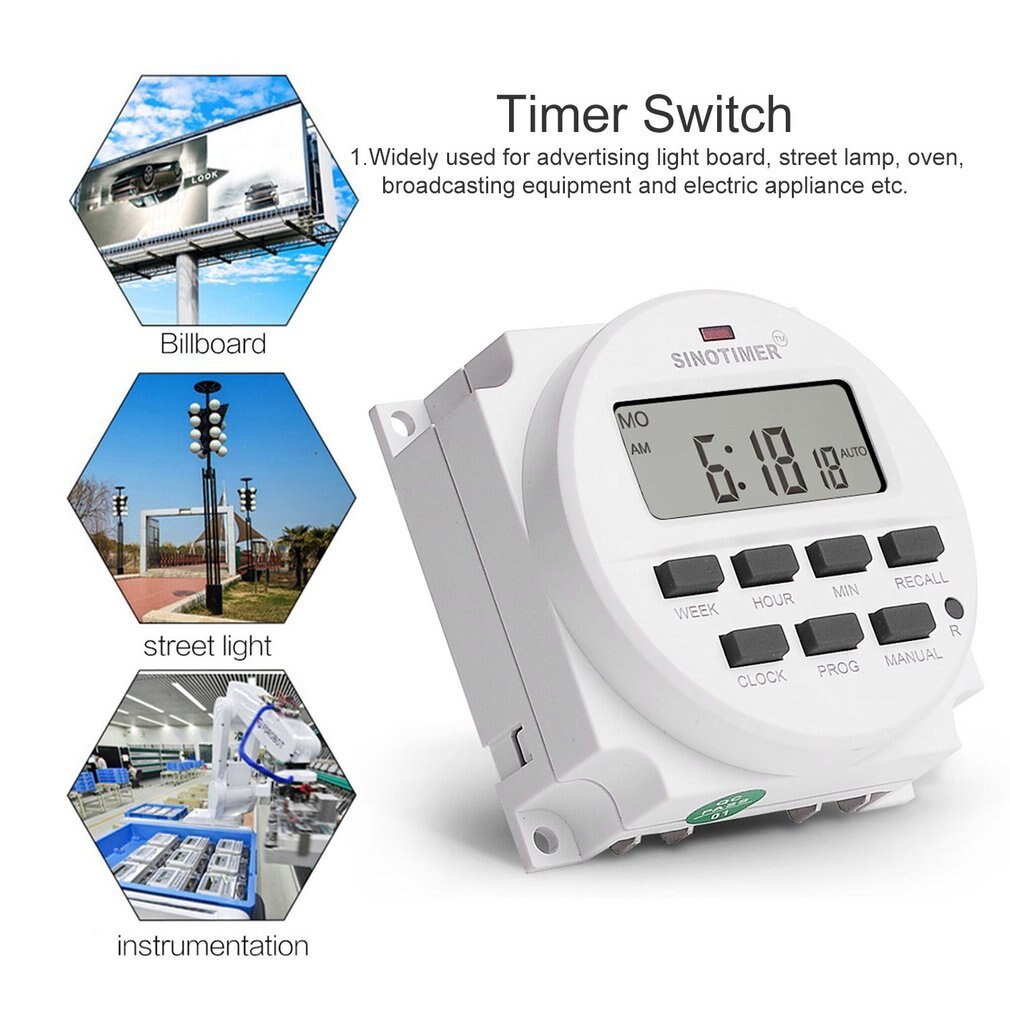 SINOTIMER AC 220V Weekly 7 Days Programmable Digital Time Switch Relay Timer Control Din Rail Mount for Electric Appliance