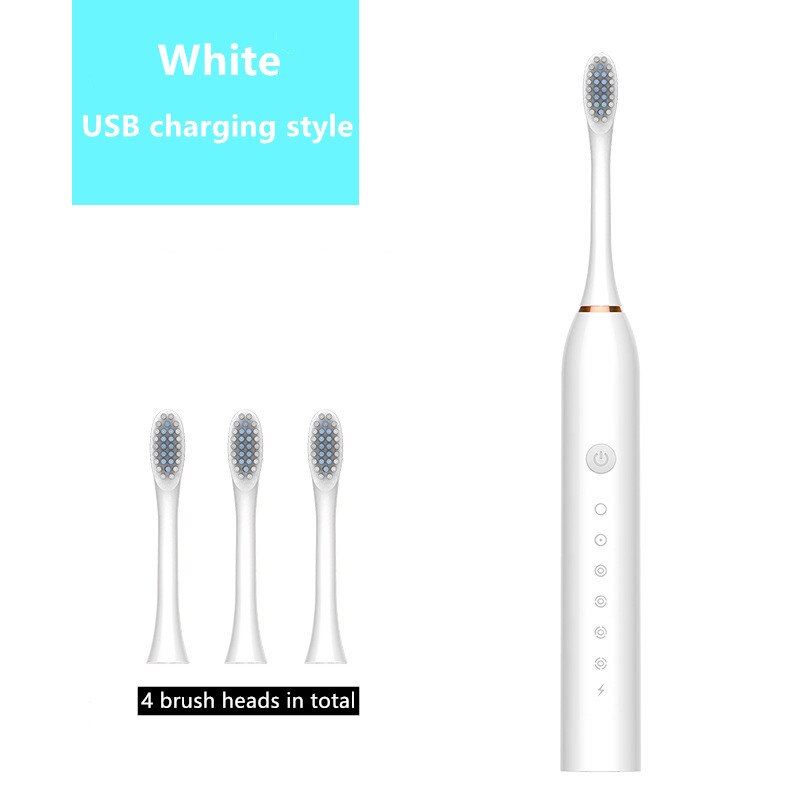 Sonic elektrisk tandborste 6 lägen usb laddare ipx 7 vattentät vuxen timer borste tandborstar utbyte huvuden tandblekning: Ys025- vita
