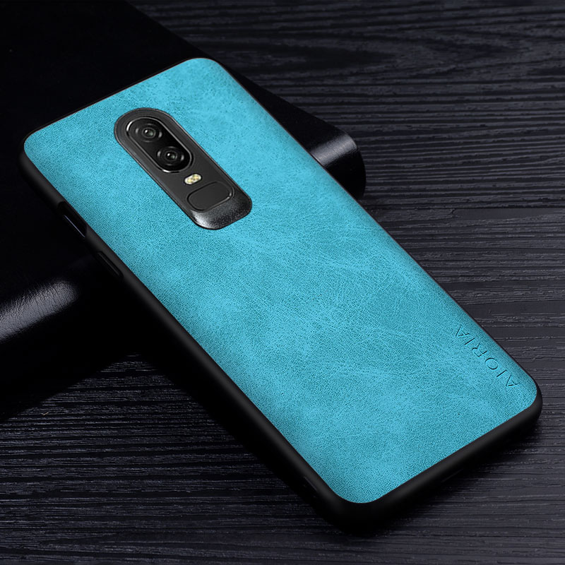 Premium pu læder telefon cover til oneplus 6 6t ridsefast ensfarvet cover til oneplus 6 cover: Oneplus 6 / Lyseblå