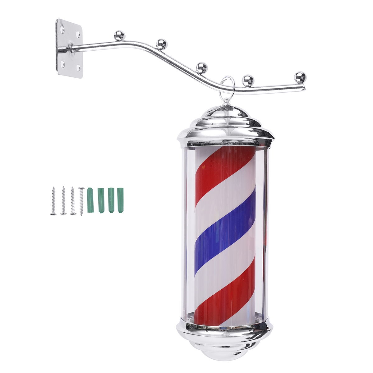 1pc 35*15*15cm metal barber shop lys rød hvid blå striber roterende led lys frisørsalon udendørs skilt med 1.5m snor