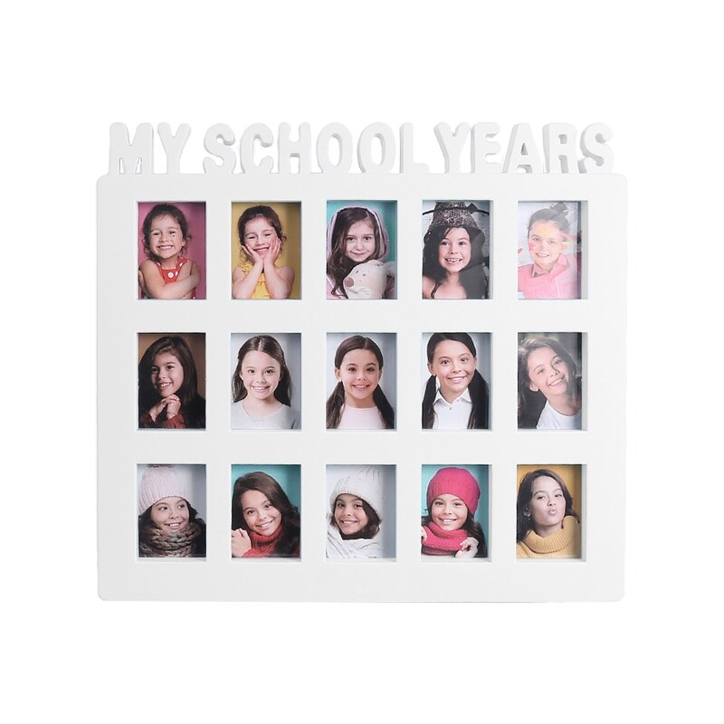 School Years Photo Moment Student Keepsake Frame Children Campus Grade Record 15 Pictures Display Collage Frame Kids Growing Mem: White