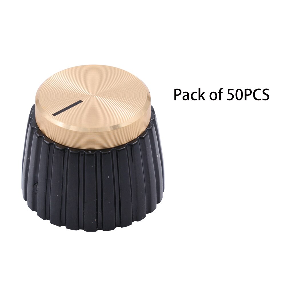 19.5x15.5mm Aluminium Plastic Set Pointer Knop Cap Voor Marshall Gitaarversterker Effect Pedaal Overdrive 1/4 "Messing insert Zwarte Goud: Gold-50PCS