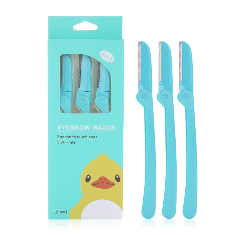 Eldridge 3Pcs/Set Pink Eyebrow Trimmer Armpit Hair Razor Beauty Face Eyebrow Shaver Stainless Steel Blades Makeup Tools: Blue