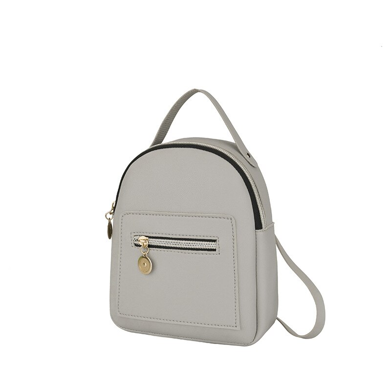 été sac à dos pour femmes Mini petit solide fermeture éclair doux décontracté sac à dos sac d'école: Grey
