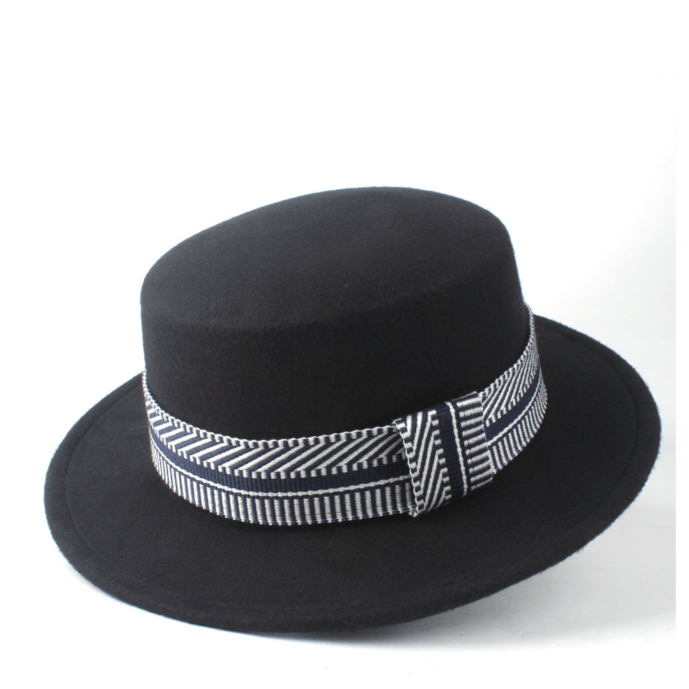 Men Women Flat Top Hat Winter Wide Brim Hat Friend Party Hat Wool Trilby Hat Size 56-58CM