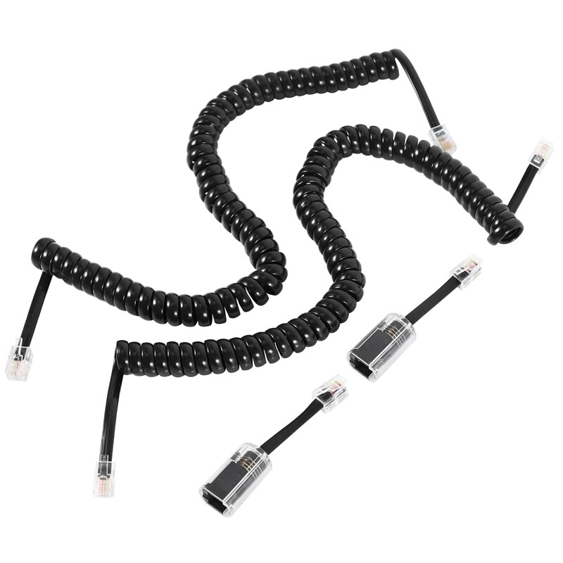 Telefonkabel-entwirrer, , 2er -Pack, schwarz, spiralförmig, telefonhörerkabel,  / 1.1 ft spiralförmig , 2er- Pack, schwarz, verlängert, drehbar