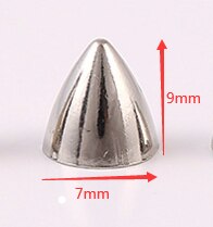 Conjunto de tachuelas de cono de plata y pinchos DIY, manualidades, remaches Punk para ropa, bolso, zapatos, cuero, manualidades, manualidades, 100: 7x9mm