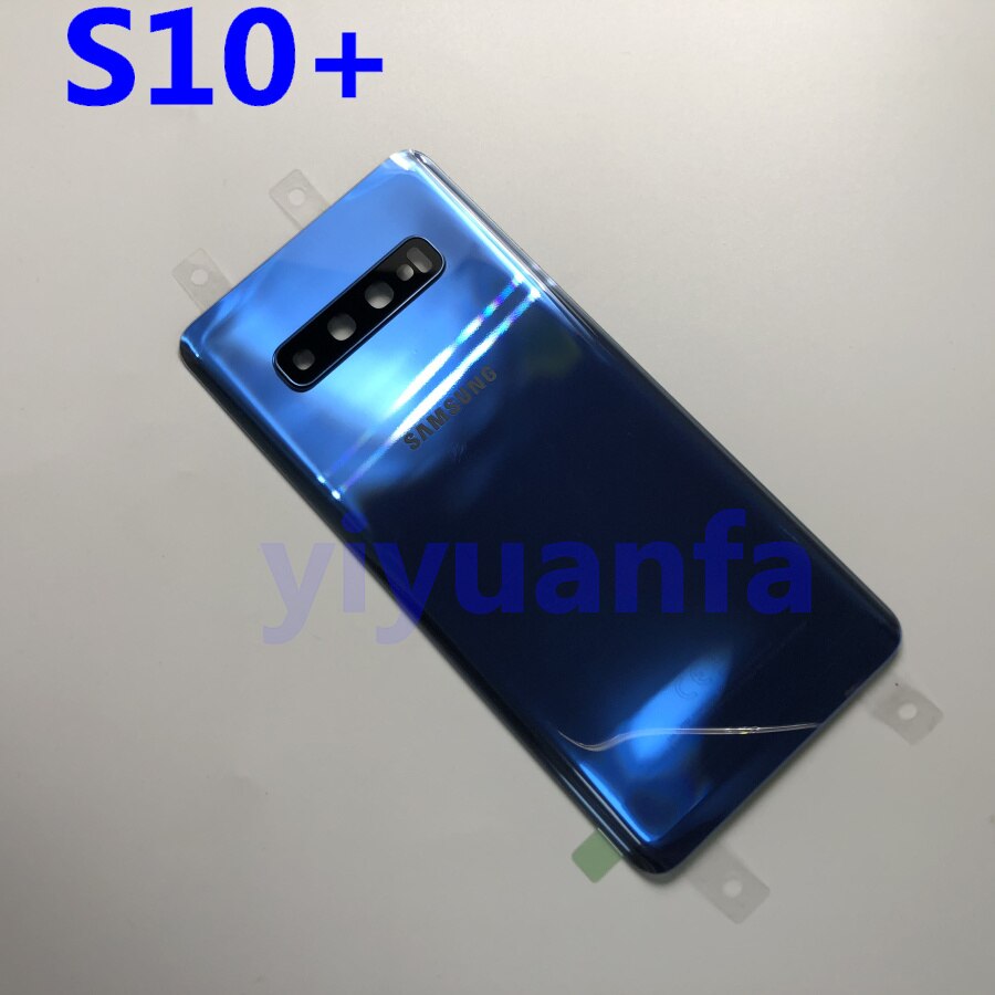 Samsung-recambio de carcasa trasera de batería para Galaxy S10, G973, S10 Plus, G975, S10E, piezas de reparación + Marco de lente de cristal de cámara: S10 Plus blue