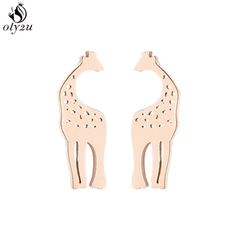 Pendientes pequeños de jirafa de acero inoxidable, bonitos tachuelas de animales con globos para mujeres y niñas, joyería de , para Piercing en la oreja de cumpleaños para hombres: Color oro puro