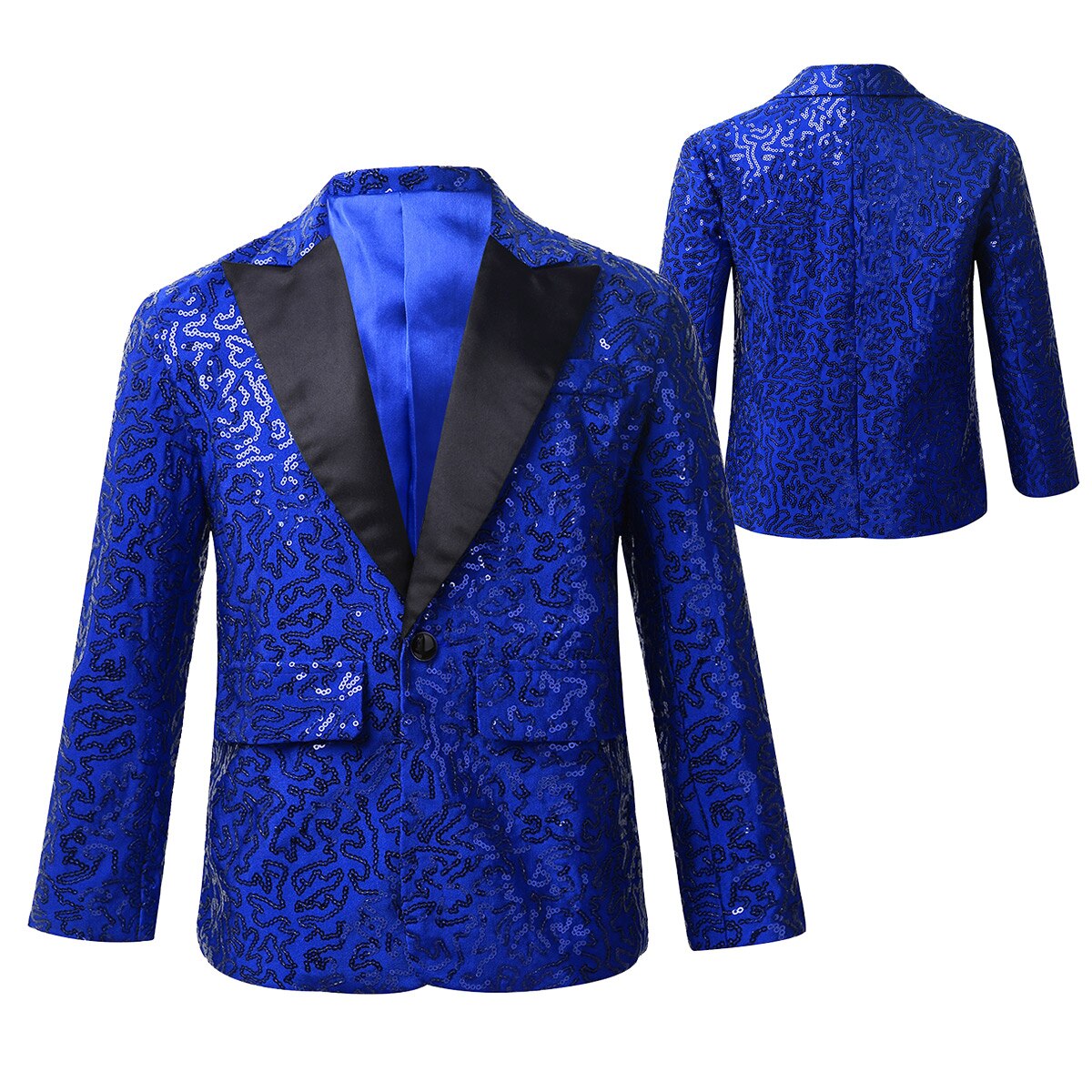 Sequins Boys Blazer Jacket Gentleman Kids Violin Dance Show Performance Jacket Children Formal Wedding Birthday Party Jacket: Blue / 8