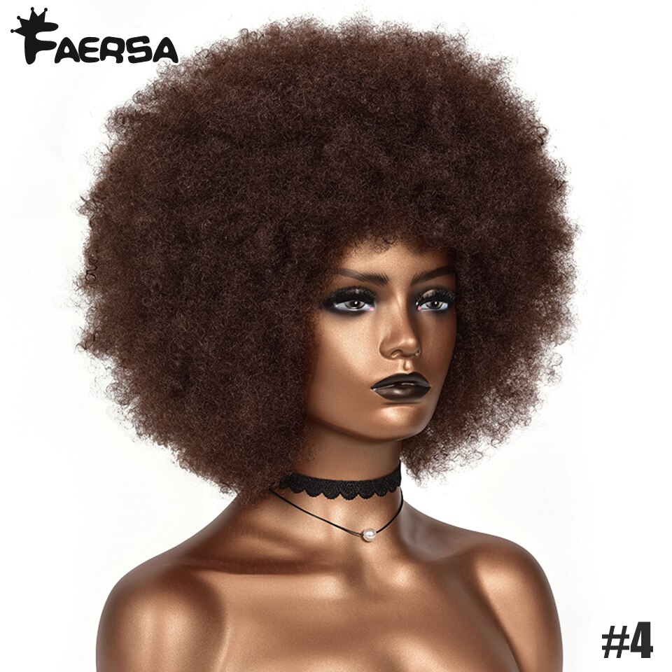 Kort haar Afro Kinky Krullende Pruiken Met Pony Voor Zwarte Vrouwen Afrikaanse Synthetische Ombre Cosplay Natuurlijke Blonde Rood Blauwe Pruik: # 4