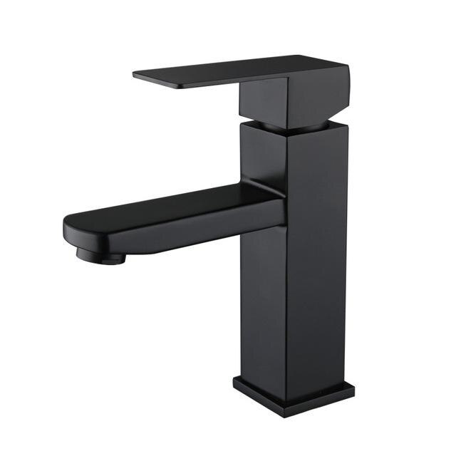 Grifo cuadrado negro para lavabo de baño, grifería de un solo mando para lavabo, montado en cubierta: 304 Black