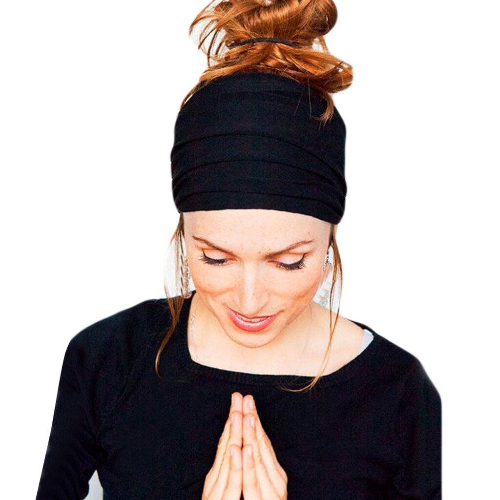 Unisexe loisirs Yoga danse sauvage foulard absorbant la sueur sport bandeau femmes Yoga exercice pli bandeaux vêtements de sport: Black