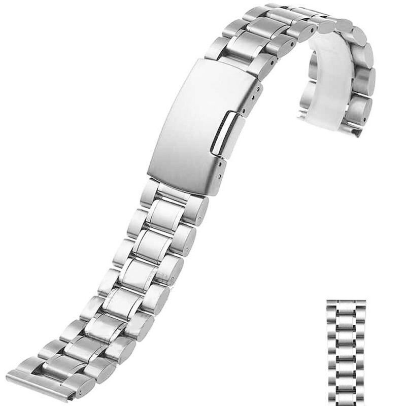 Men Watch Band Strap Stainless Stell Deployment Clasp Speed Master Wrist Women Band 18mm 20mm 22mm 24mm: Flat Silver / 18mm