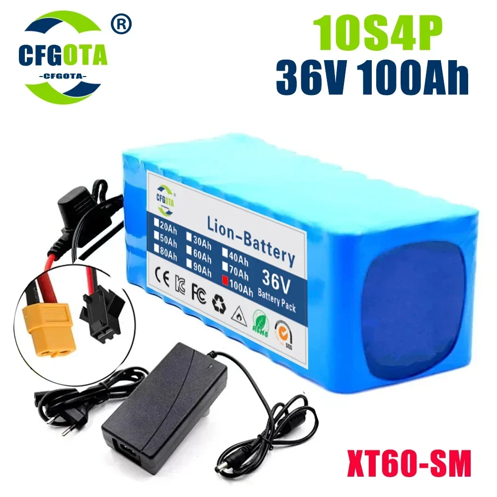 36V Battery 10S4P 100Ah Battery Pack 1000W High Power Battery Ebike Electric Bike Wiht BMS/30A Fuse + 42V 2A Charger: Orange