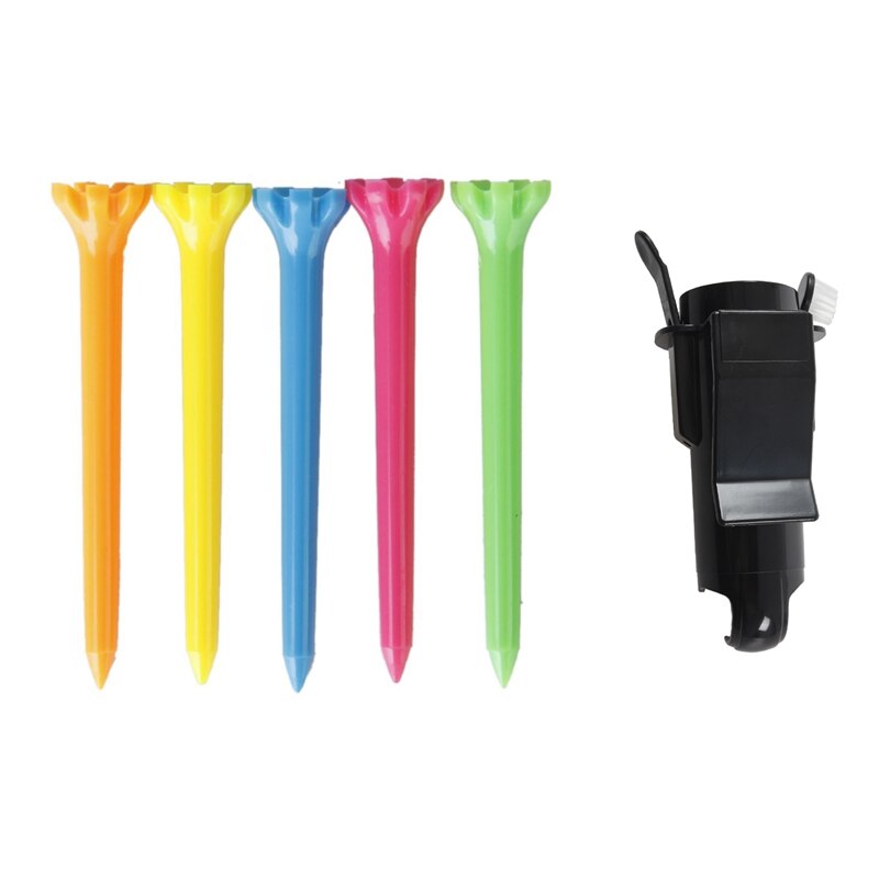 25 Pieces 67 mm Plastic Color Mixed Golf Tees Golfer Help Tool & 1 Pcs Golf Ball Tee Holder With Nylon Brush