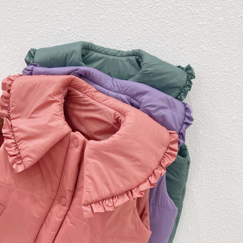 Nuovo autunno inverno neonate gilet imbottito in cotone collo con volant tinta unita stile coreano bambini gilet dolci per bambini