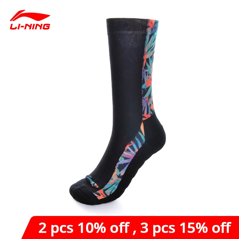 Li-ning mænds sportssokker 39-44 størrelse polyester bomuld akryl spandex foring li ning fitness komfort sokker awlp 037 nwm 460