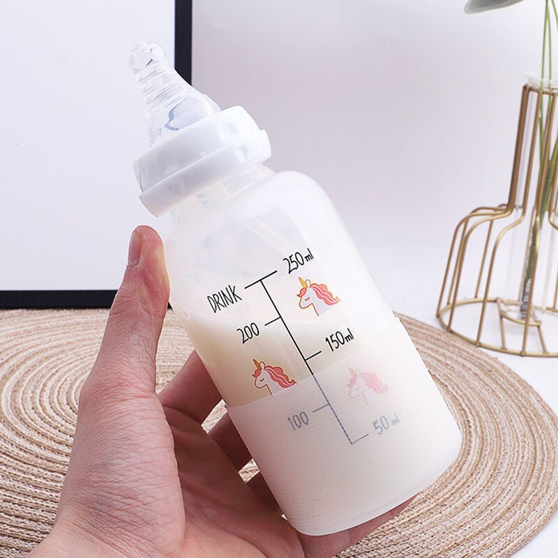 300ML Baby glass Milk Bottles Newborn Nursing Nipple Straight Bottle Pacifier Milk Water Feeding