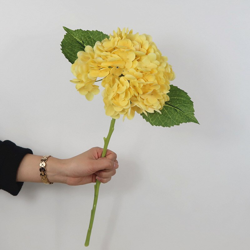 Fugtgivende imitationsblomster hortensia håndfornemmelse kunstig blomst stue blomst tekøje borddekoration flor: Gul