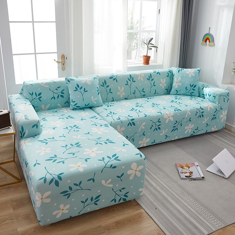 Stretch Slipcovers Sofa Blue Plant Sectional Elastic Sofa Cover for Living Room Couch Cover Decor Single/Two/Three/Four Seat