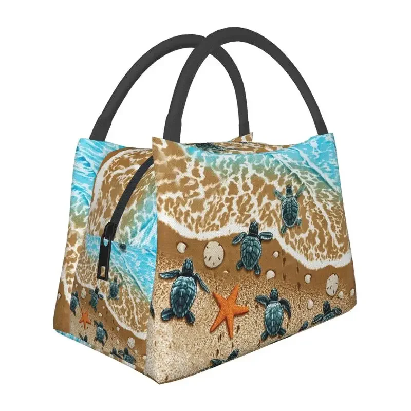 Funny Sea Turtles Insulated Lunch Bag for School Office Watercolor Sea Animal Waterproof Thermal Cooler Bento Box Women: Brown