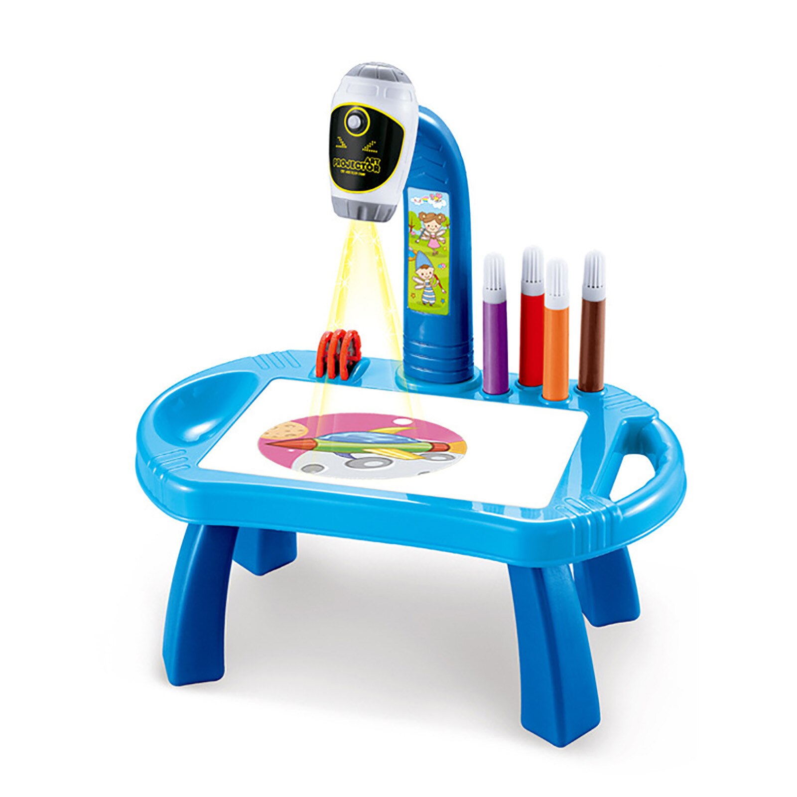 Kids Children Educational Early Learning Musical Projector Projection Painting Drawing Table Desk Toy Paint Tools Gif DIY Toys: Blue