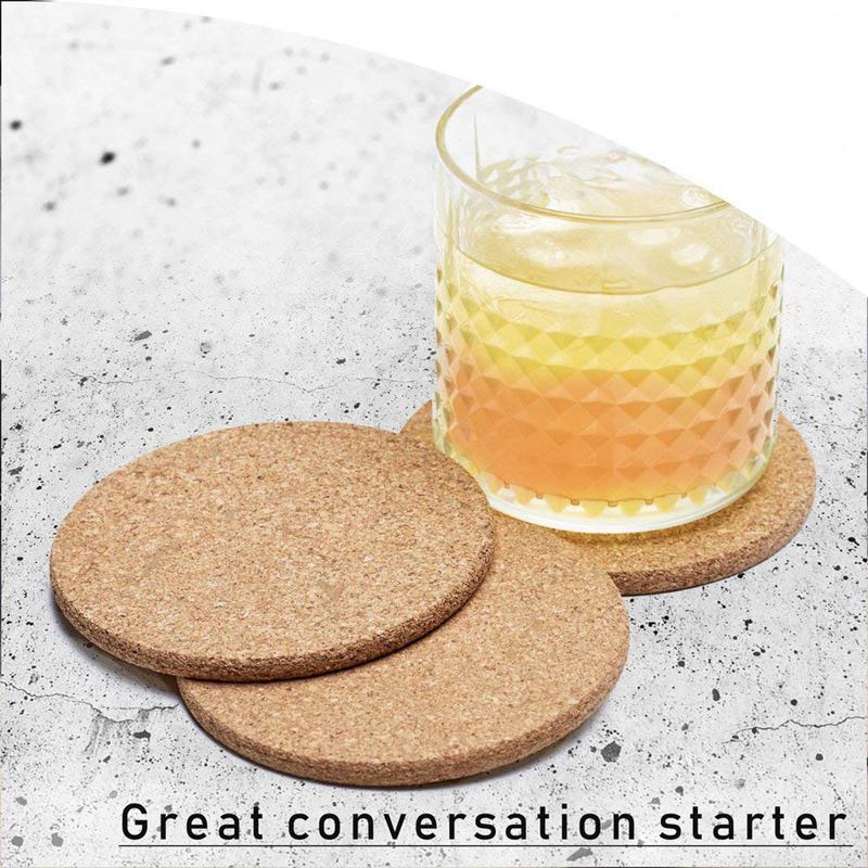 Natural Cork Coasters With Round 16pc Set with Metal Holder Storage Caddy – 1/5inch Thick, Absorbent, Eco-Friendly, Heat-Resista