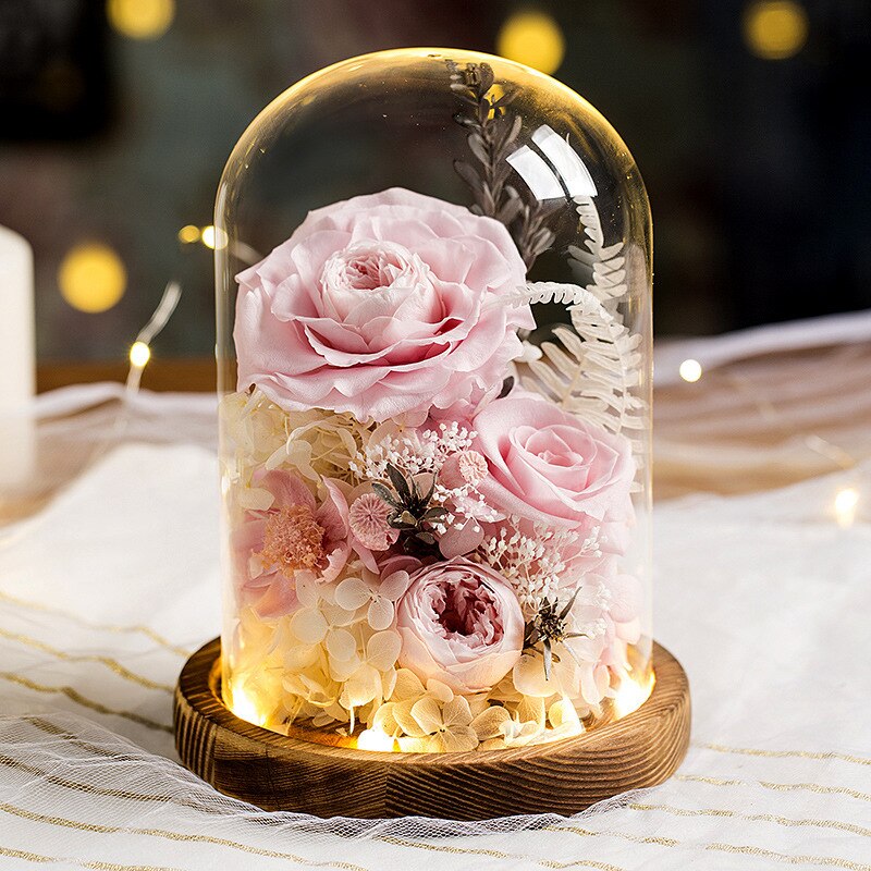 Warme Romantische Ewige Blume Handgemachte Konservierte Echt Rose Glas Abdeckung Unsterblich Blumen Valentines Schild Hochzeit Liefert: 5
