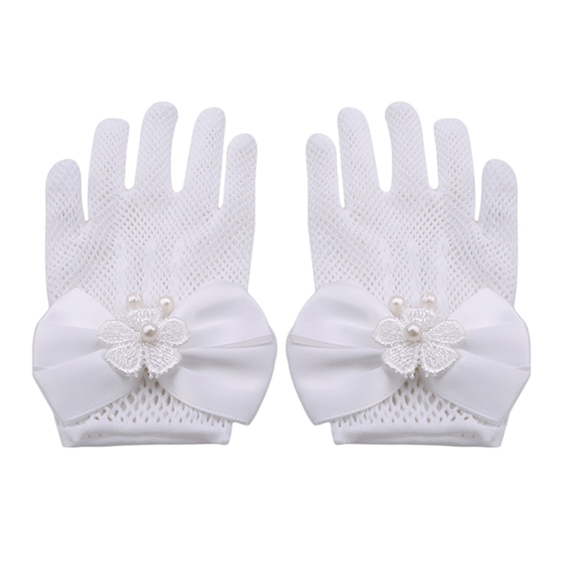 Neue 1 Paar Mädchen Kinder Weiß Spitze Faux Perle Fishnet Handschuhe Kommunion Blume Mädchen Braut Party Zeremonie Zubehör