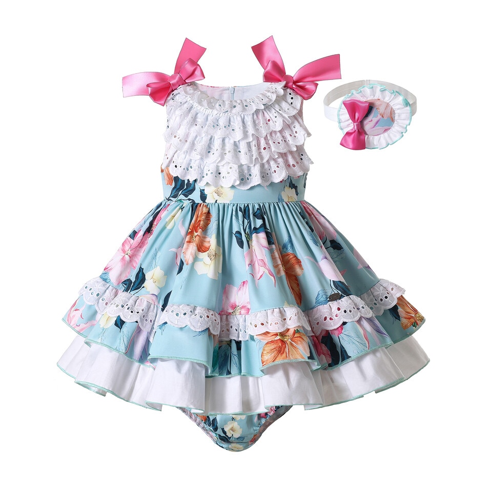 Pettigirl Cute Summer Newborn Infant Flower Girls abiti abiti Casual per 9 12 18 24 mesi neonate e fascia: 12M-18M