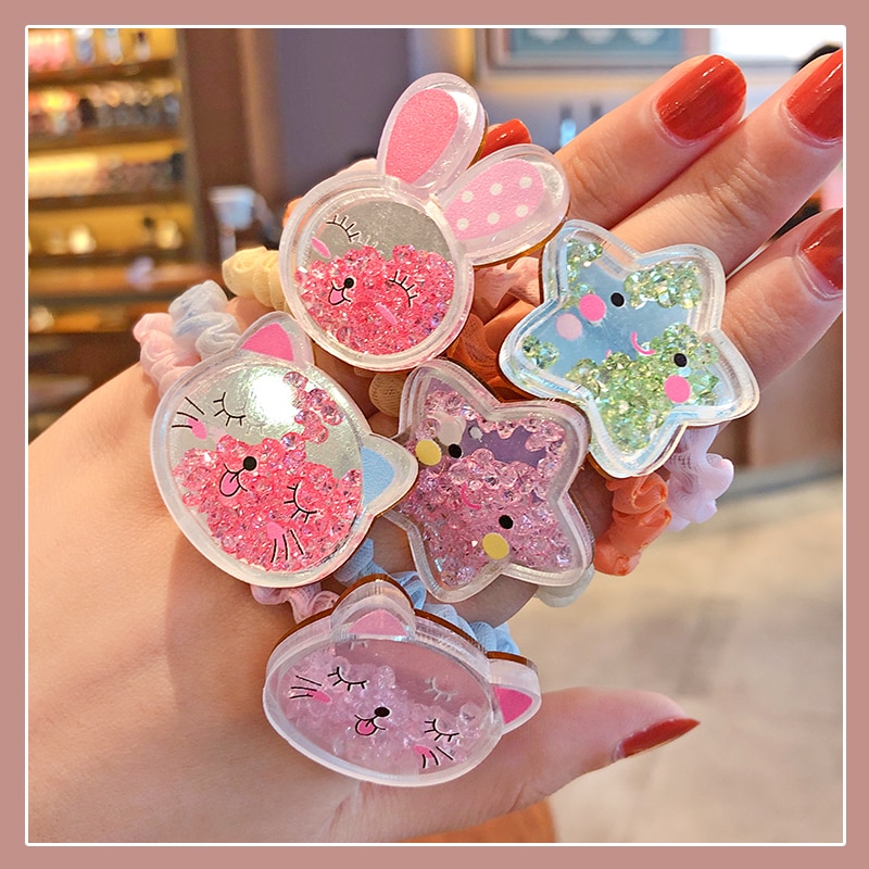 Gomas elásticas para el pelo para niña, gomas de goma para el pelo con dibujos animados de estrellas y arena movediza transparentes, dulces, accesorios para el cabello para niña