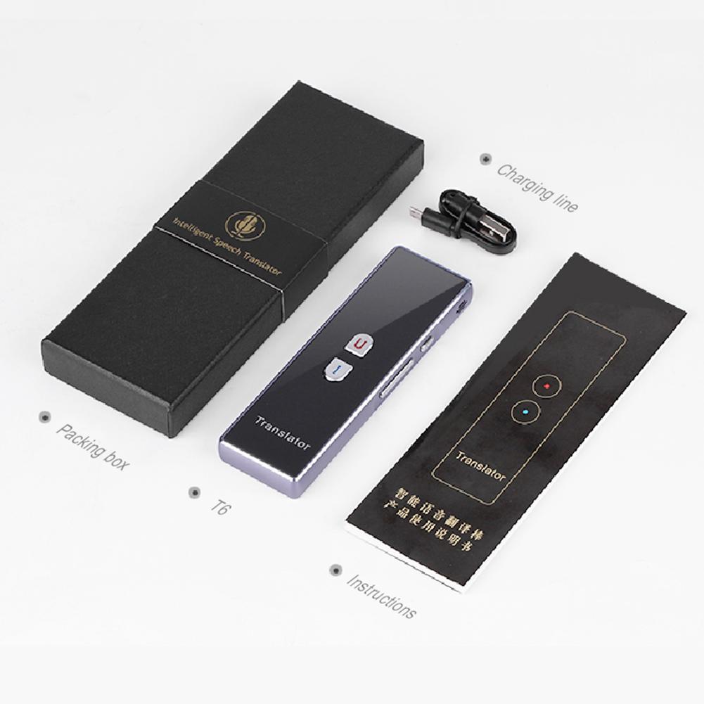 Traductor inteligente T6 Bluetooth 2,4G, dispositivo de traducción en varios idiomas en tiempo Real, batería recargable incorporada de baja potencia