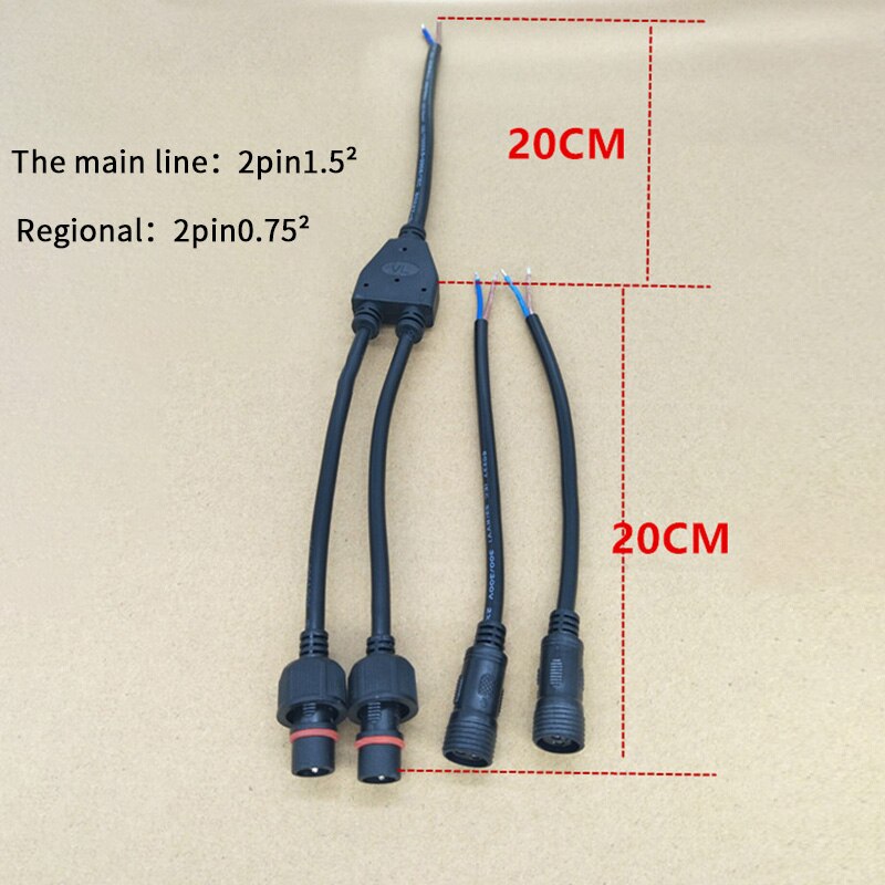 Cables Connector Waterproof IP67 2 pin Y 1 to 2 3 4 5 Connectors Male Female Electrical Wire Splitter Outdoor Led Strips: 1 to 2 Male Female