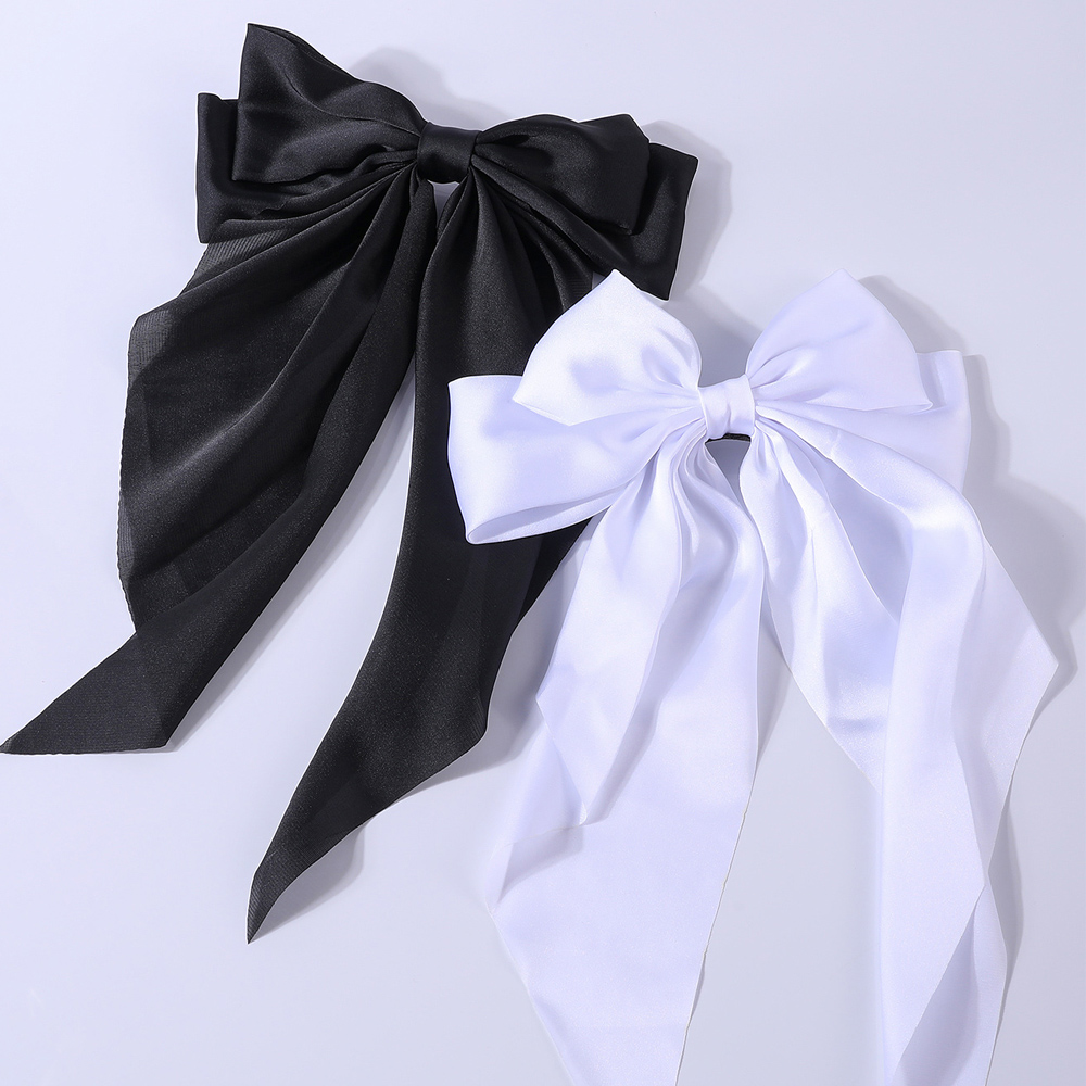 2 unids/set lazo cinta Clip de pelo mujer sólido Bowknot satén horquilla pasadores niñas Cola de Caballo Clip accesorios para el cabello: Blanco