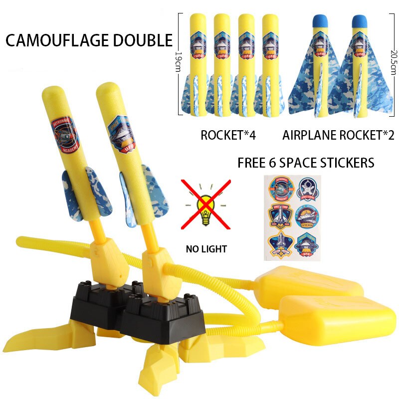 Children&#39;s Rocket Launcher Pneumatic Pedal Launch Rocket ToyOutdoor Flash Light Interactive Toy Birthday GiftChildren Sports Toy: Double camouflage