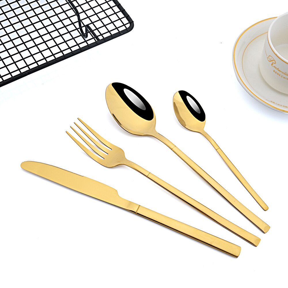 Zoseil – service de couverts en acier inoxydable, vert et or, fourchette à Dessert, cuillère à thé, vaisselle de table, service de cuisine