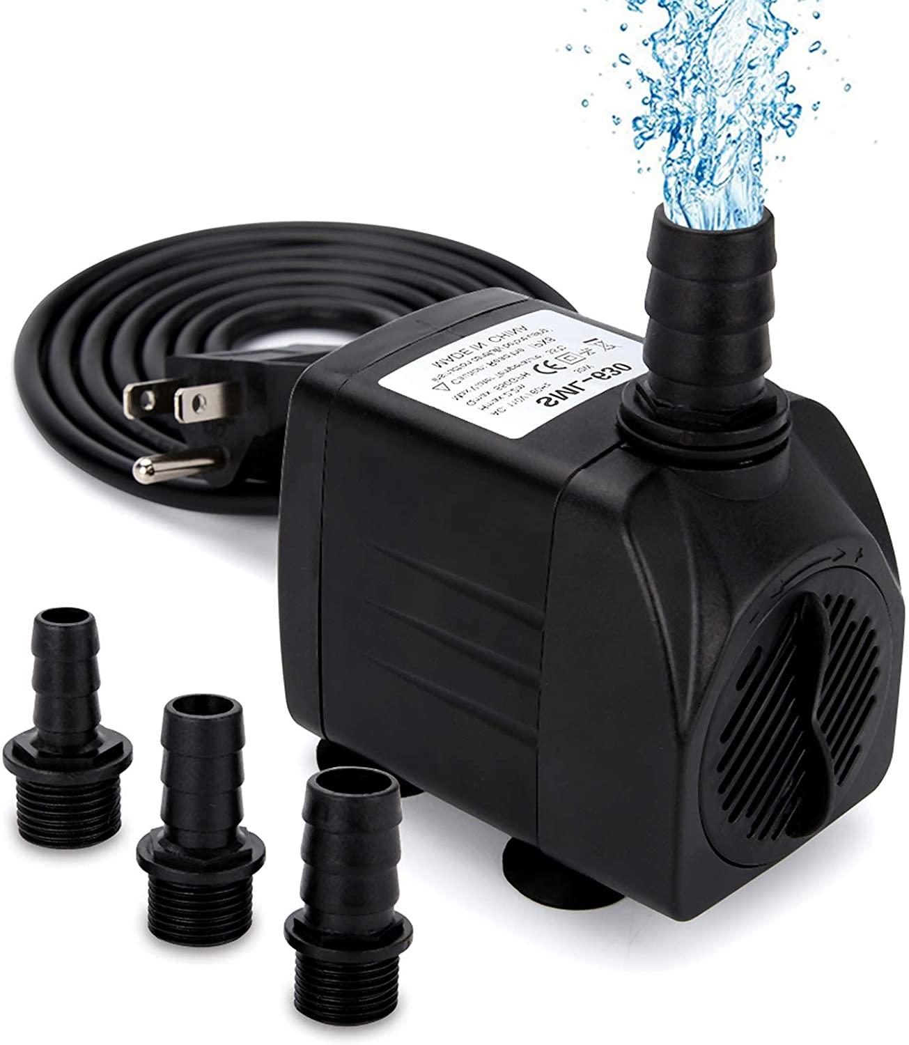 550GPH 30W CE Ultra Quiet Submersible Fountain Water Pump, 2000L/H, with 7.2ft High Lift, 3 Nozzles for Aquarium, Fish Tank, P