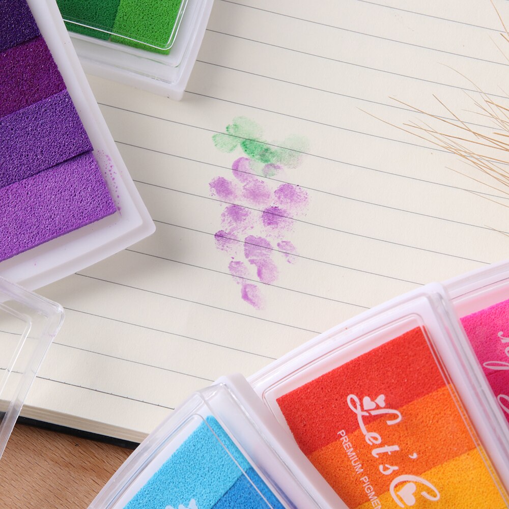 Kleurrijke niet-giftige inktkussen met kleurverloop, stempelkussen met rubberstempel op oliebasis, vingerafdrukken, leuk voor kinderen, doe-het-zelf kunst