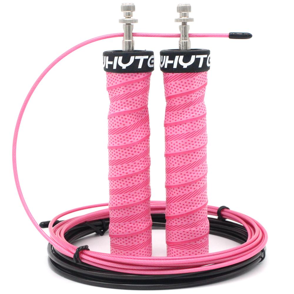 Crossfit Jump Rope Weighted Speed Skipping Rope Adjustable Wire with Extra Cable Ball Bearings Anti-Slip Handle: Pink
