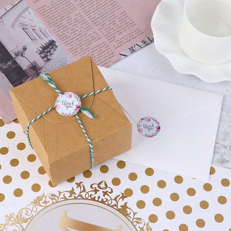 500 etiketten/rol ''bedankt'' stickers zegellabels bloemen briefpapier stickers