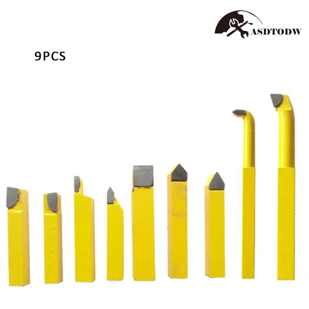 12/10/8mm 9Pcs Carbide Tip Tipped Cutter Tool Bit Cutting Set for Metal Lathe Tooling: 8mm / Yellow