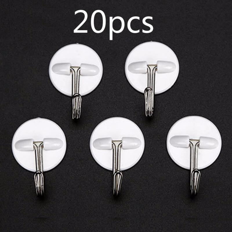 20pc Self Adhesive Wall Hooks Family Robe Hanging Hook Hat Bag Robe Hats Bag Key Wall Hanger Seamless Multi-Purpose Hook: 20pcs round