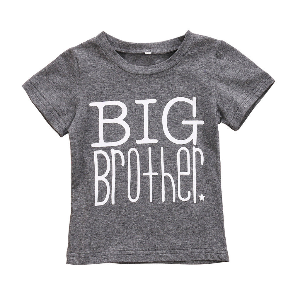 Children Gray Big Brother T Shirt Boys Summer Clothes Letter Printed Short Sleeve Cotton Tops Kids T shirts: 3T