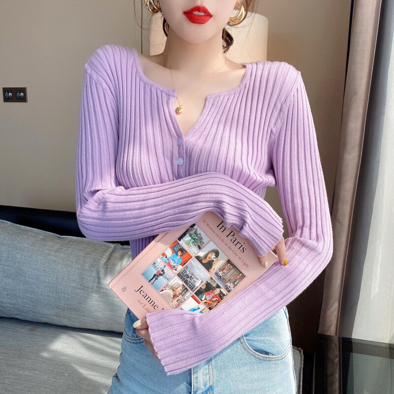 Cárdigan de punto de manga larga para mujer, cárdigan, cárdigan sólido ajustado, ajuste alto, Tops de calle, ropa de playa para mujer: Purple