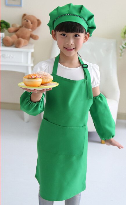 freundlicher kunst Küche Schürzen Taillen 9 Farben freundlicher Schürzen mit Hülse & Koch Hüte für Malerei Kochen Backen 4 teile/satz: M / Grün