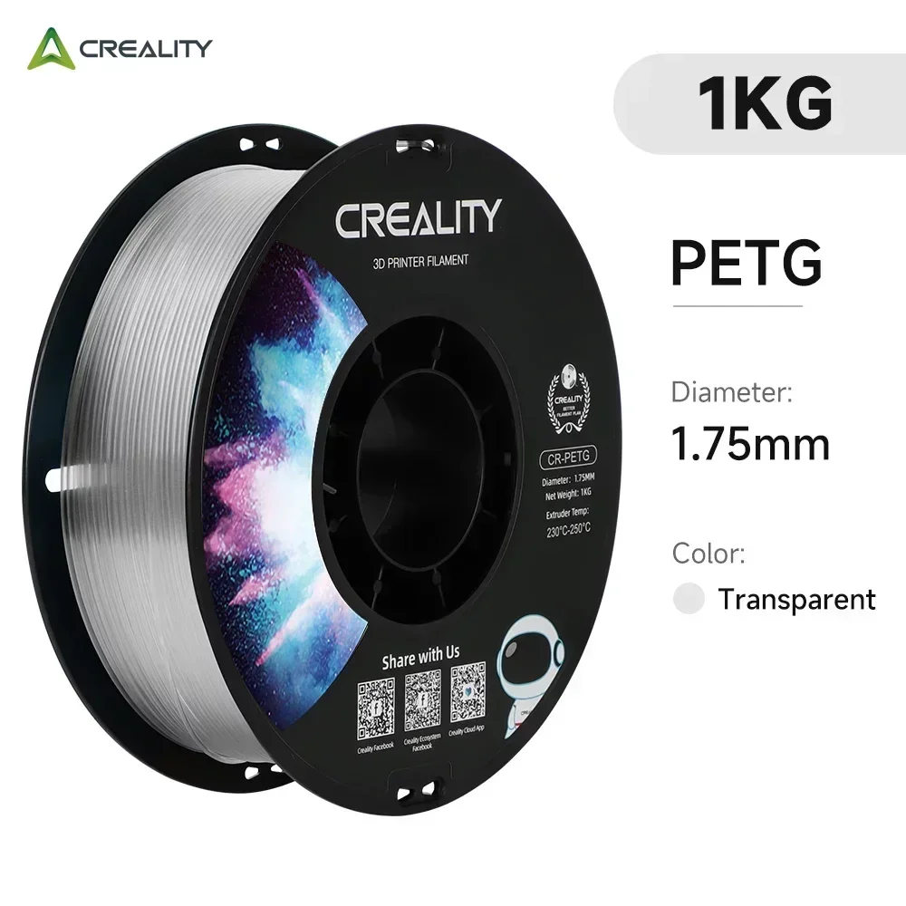 Creality cr-petg filament 1kg 1.75mm 3d printerfilament 3d printmaterialer kompatibel med alle creality fdm-printere: Sort