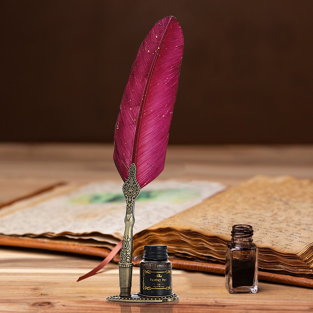 Retro Calligraphy Feather Dip Pen with 2 Nib Set Quill Fountain Writing Vintage Stationery Classic Box without Ink