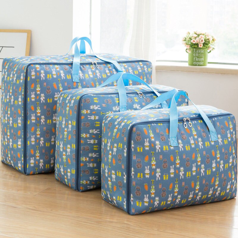 Sac de rangement en tissu Oxford | Ensemble de 3 pièces/ensemble, sac à bagages mobile, organisateur de placard étanche, boîtes de rangement M + L + XL, conteneur de vêtements: blue rabbit 3pcs